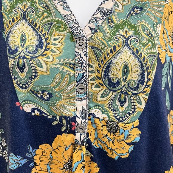 One World Blue Vibrant Floral Quarter-length Sleeve, Sz. S - Picture 9 of 16